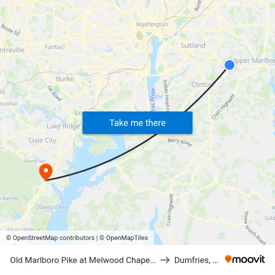 Old Marlboro Pike at Melwood Chapel Ln to Dumfries, VA map