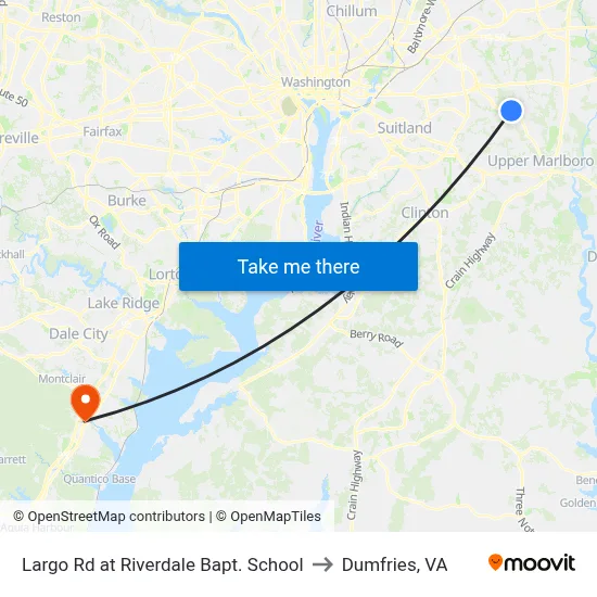 Largo Rd at Riverdale Bapt. School to Dumfries, VA map