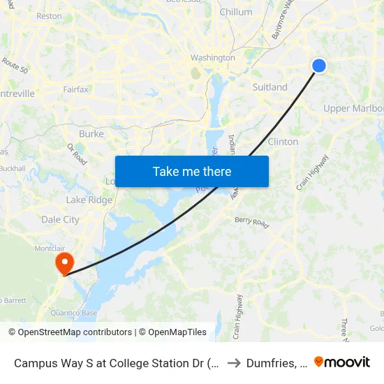 Campus Way S at College Station Dr (Pgcc) to Dumfries, VA map