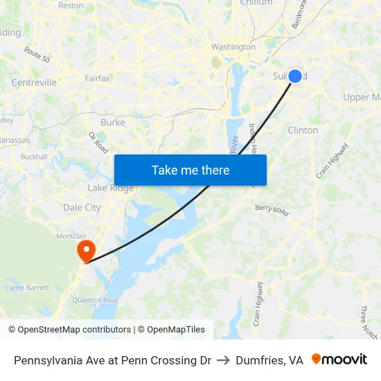 Pennsylvania Ave at Penn Crossing Dr to Dumfries, VA map