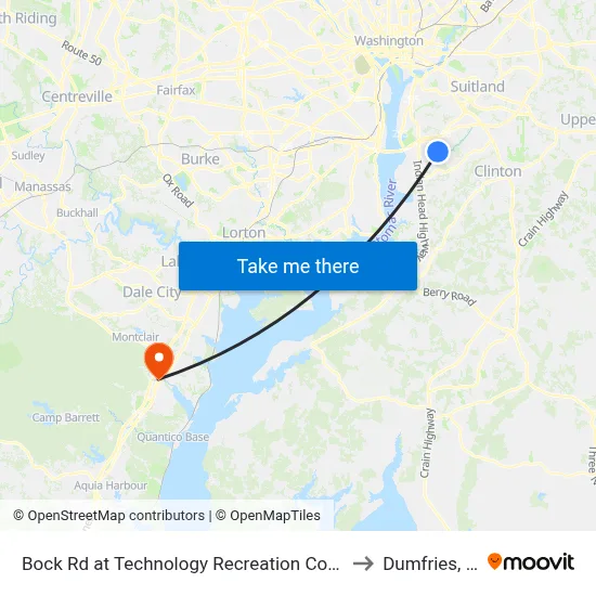 Bock Rd at Technology Recreation Complex to Dumfries, VA map