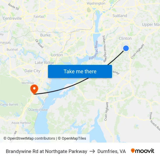 Brandywine Rd at Northgate Parkway to Dumfries, VA map