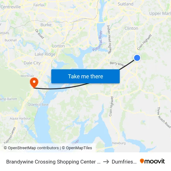 Brandywine Crossing Shopping Center at Target to Dumfries, VA map
