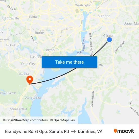 Brandywine Rd at Opp. Surrats Rd to Dumfries, VA map