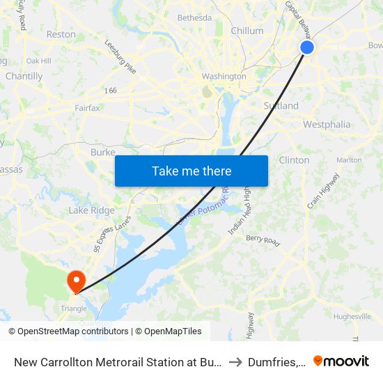 New Carrollton Metrorail Station at Bus Bay F to Dumfries, VA map