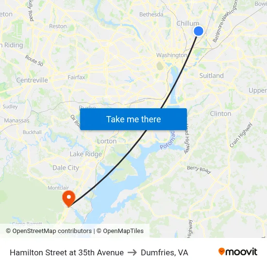 Hamilton Street at 35th Avenue to Dumfries, VA map