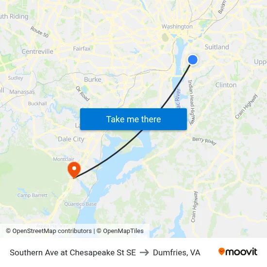 Southern Ave at Chesapeake St SE to Dumfries, VA map