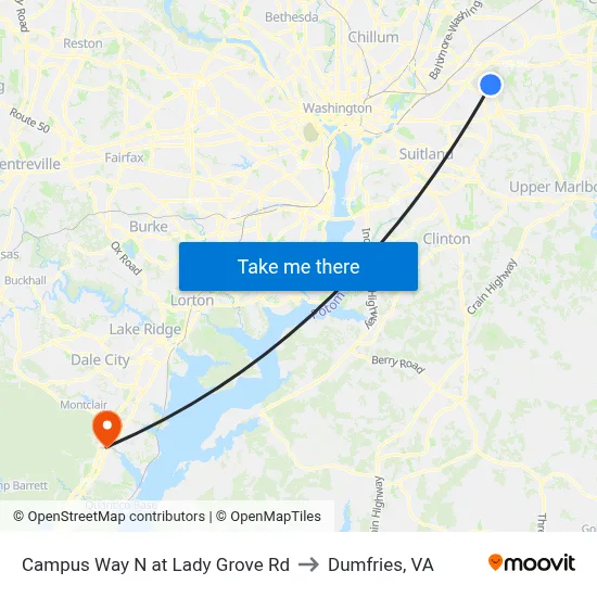 Campus Way N at Lady Grove Rd to Dumfries, VA map