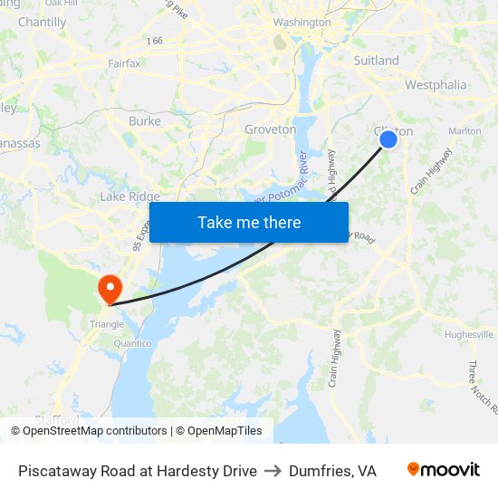 Piscataway Road at Hardesty Drive to Dumfries, VA map