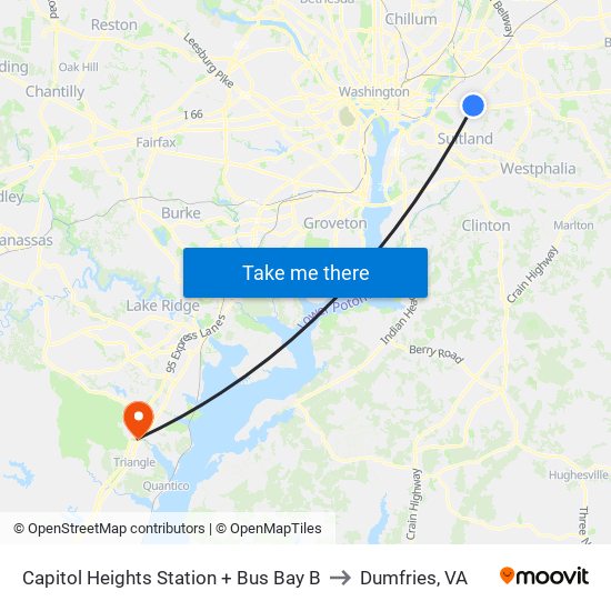 Capitol Heights Station + Bus Bay B to Dumfries, VA map