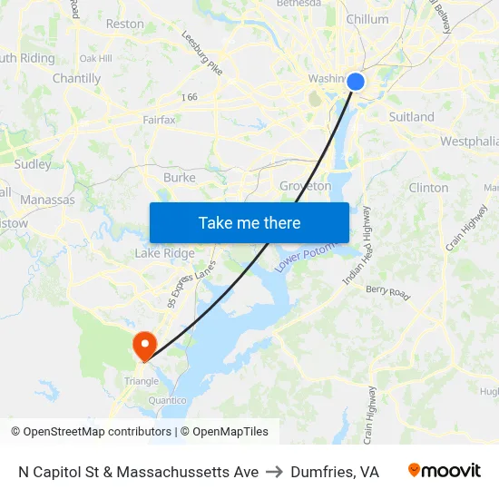 N Capitol St & Massachussetts Ave to Dumfries, VA map