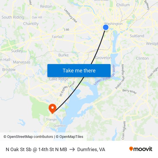 N Oak St Sb @ 14th St N MB to Dumfries, VA map