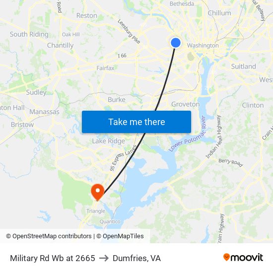 Military Rd Wb at 2665 to Dumfries, VA map