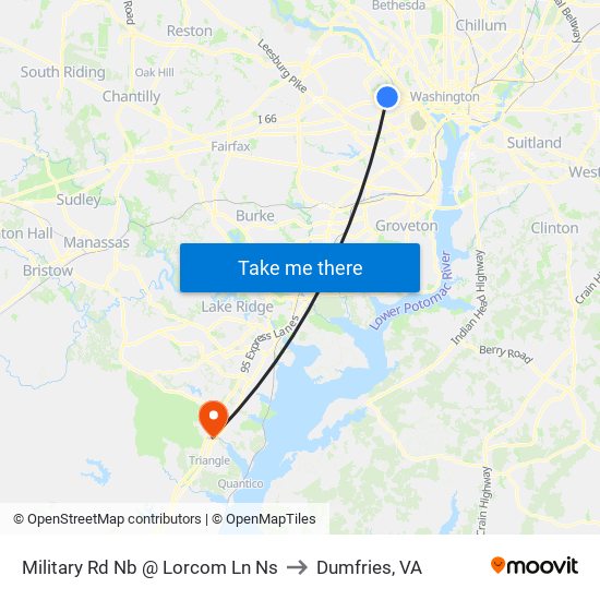 Military Rd Nb @ Lorcom Ln Ns to Dumfries, VA map