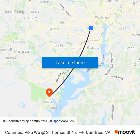 Columbia Pike Wb @ S Thomas St Ns to Dumfries, VA map