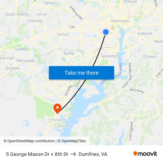 S George Mason Dr + 8th St to Dumfries, VA map