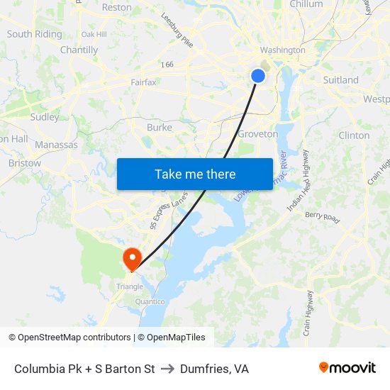 Columbia Pk + S Barton St to Dumfries, VA map