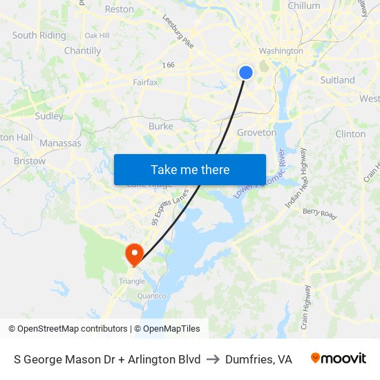 S George Mason Dr + Arlington Blvd to Dumfries, VA map