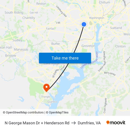 N George Mason Dr + Henderson Rd to Dumfries, VA map