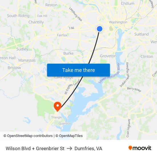 Wilson Blvd + Greenbrier St to Dumfries, VA map