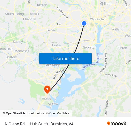 N Glebe Rd + 11th St to Dumfries, VA map