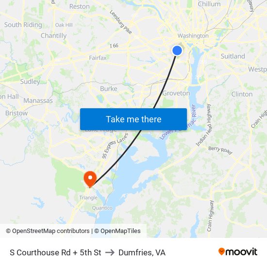 S Courthouse Rd + 5th St to Dumfries, VA map