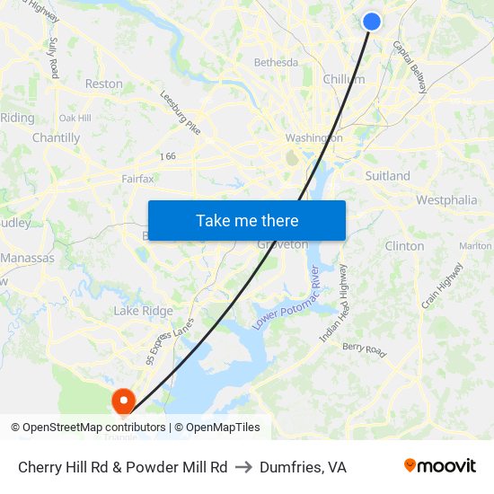 Cherry Hill Rd & Powder Mill Rd to Dumfries, VA map