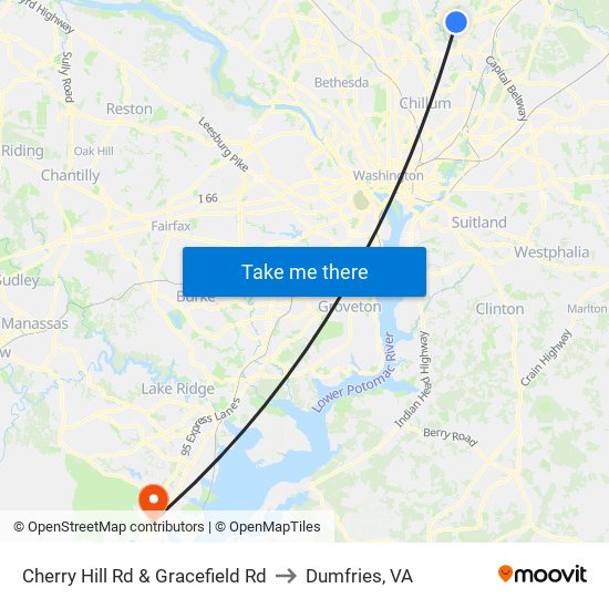 Cherry Hill Rd & Gracefield Rd to Dumfries, VA map