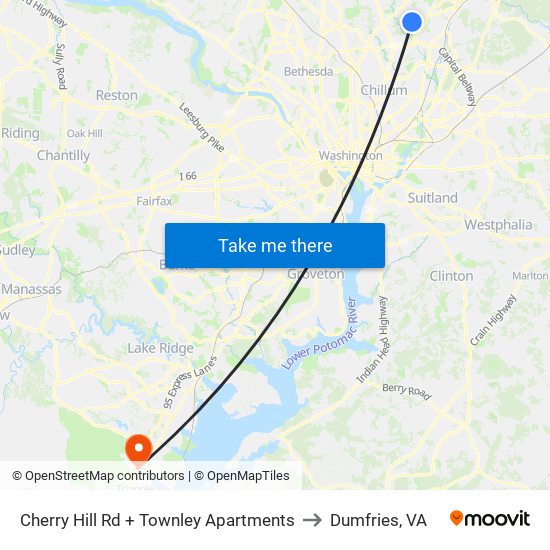 Cherry Hill Rd + Townley Apartments to Dumfries, VA map