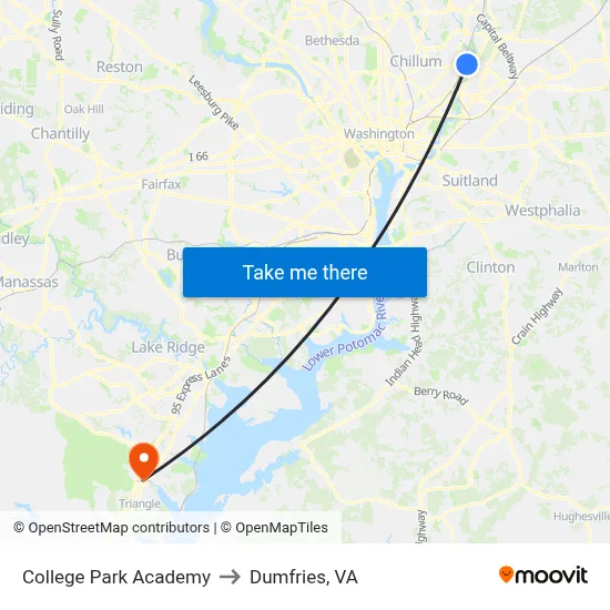 College Park Academy to Dumfries, VA map
