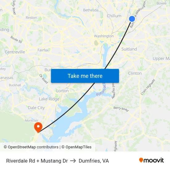 Riverdale Rd + Mustang Dr to Dumfries, VA map