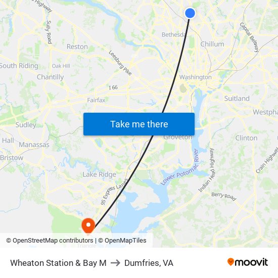 Wheaton Station & Bay M to Dumfries, VA map