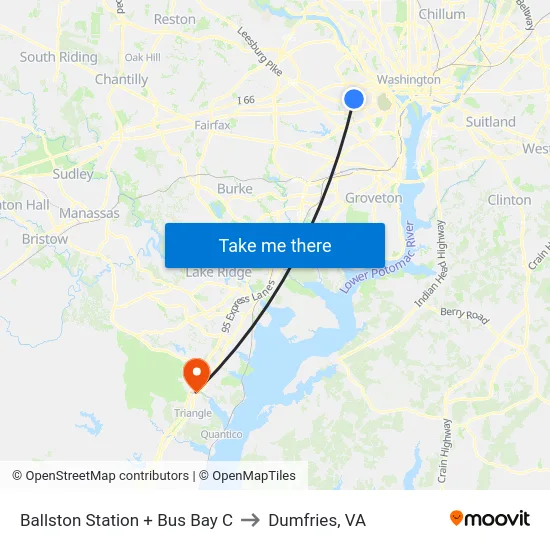 Ballston Station + Bus Bay C to Dumfries, VA map