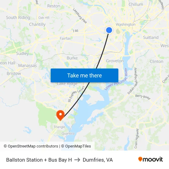 Ballston Station + Bus Bay H to Dumfries, VA map