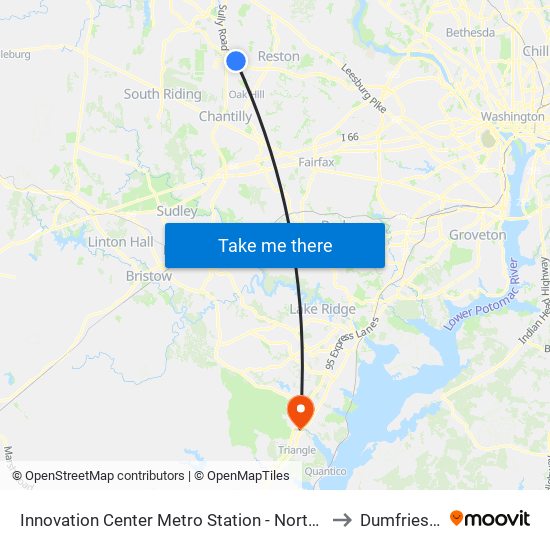 Innovation Center Metro Station - North Bus Bay to Dumfries, VA map