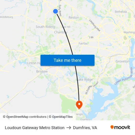 Loudoun Gateway Metro Station to Dumfries, VA map