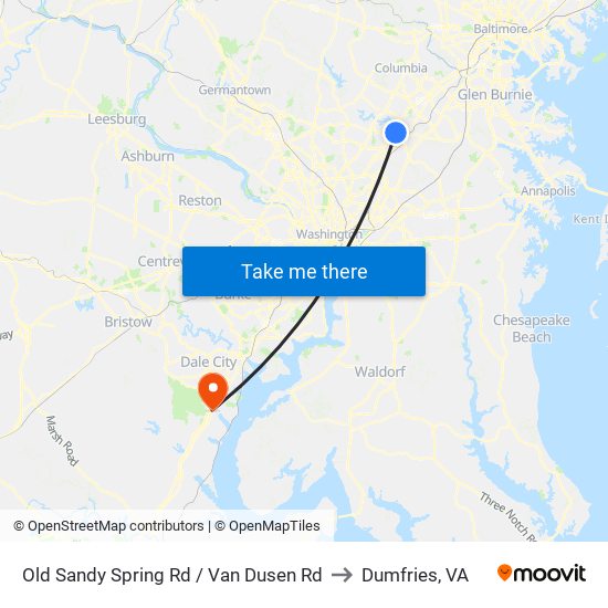 Old Sandy Spring Rd / Van Dusen Rd to Dumfries, VA map