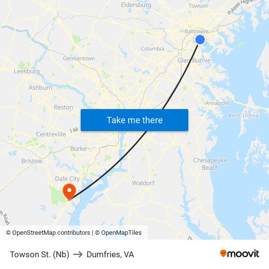 Towson St. (Nb) to Dumfries, VA map