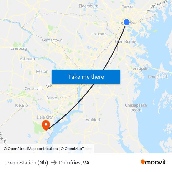 Penn Station (Nb) to Dumfries, VA map