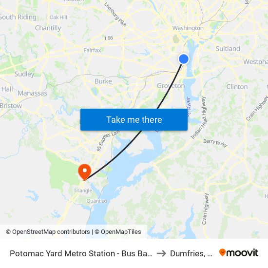 Potomac Yard Metro Station - Bus Bay B to Dumfries, VA map