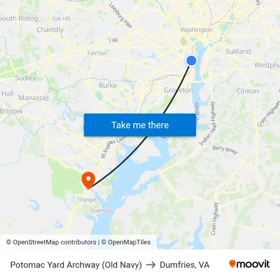 Potomac Yard Center to Dumfries, VA map