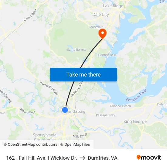 162 - Fall Hill Ave. | Wicklow Dr. to Dumfries, VA map