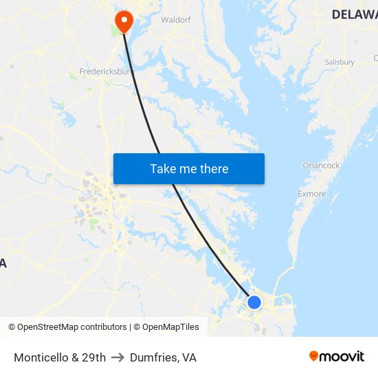 Monticello & 29th to Dumfries, VA map