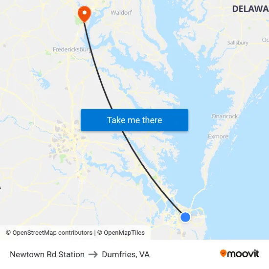 Newtown Rd Station to Dumfries, VA map