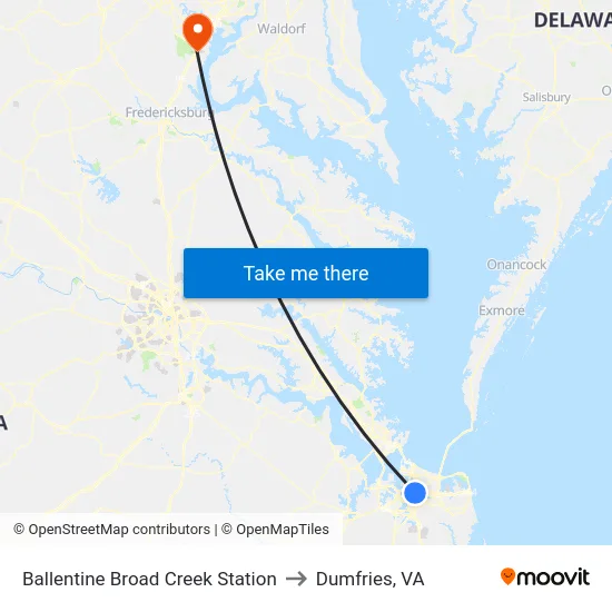 Ballentine Broad Creek Station to Dumfries, VA map