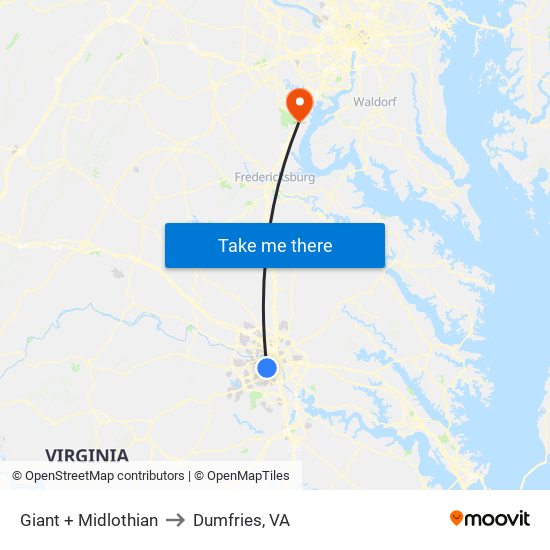Giant + Midlothian to Dumfries, VA map