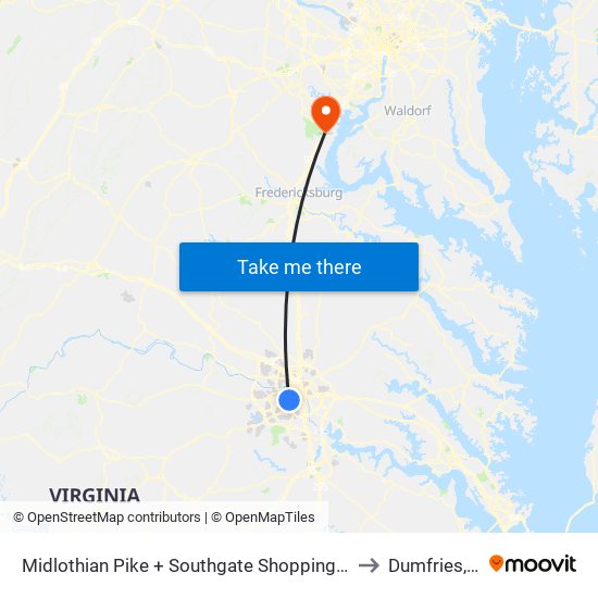 Midlothian Pike + Southgate Shopping Center to Dumfries, VA map