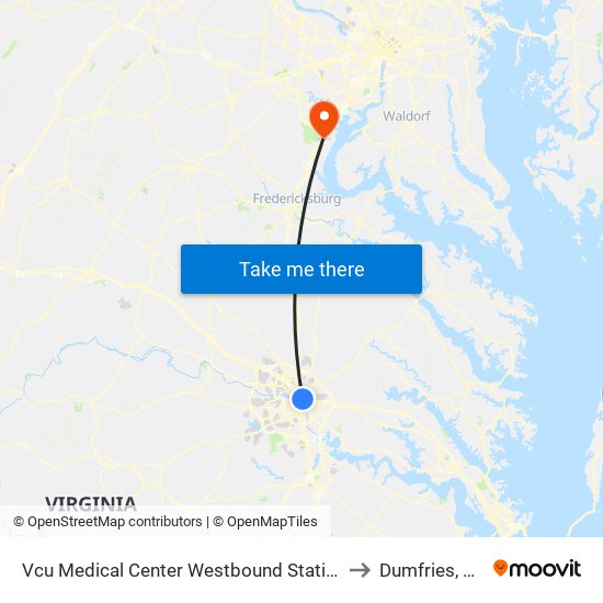 Vcu Medical Center Westbound Station to Dumfries, VA map