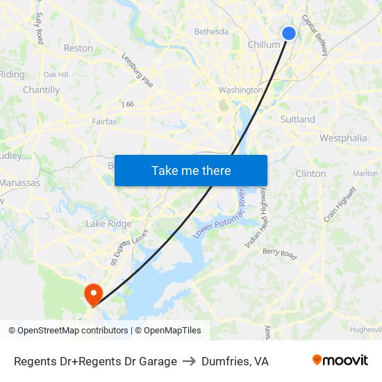 Regents Dr+Regents Dr Garage to Dumfries, VA map