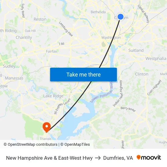 New Hampshire Ave & East-West Hwy to Dumfries, VA map